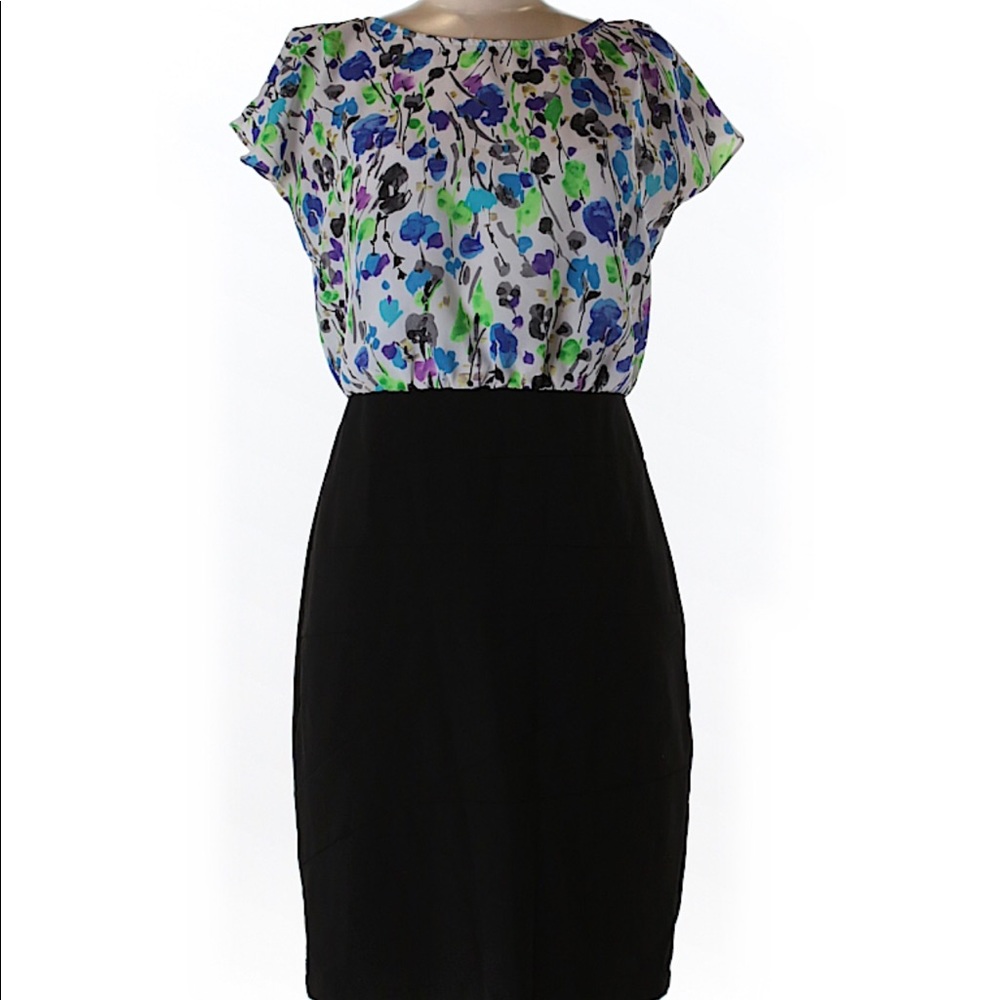 Watercolor design silk blouse & pencil skirt dress